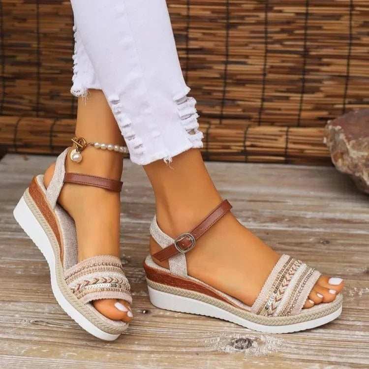 Open Toe Platform Wedge Sandals - Trendsi - Flyclothing LLC