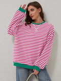 Contrast Striped Long Sleeve Sweatshirt - Trendsi - Flyclothing LLC