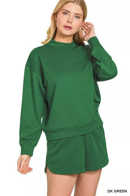 Zenana Scuba Long Sleeve Sweatshirt and Shorts Set - Trendsi - Flyclothing LLC