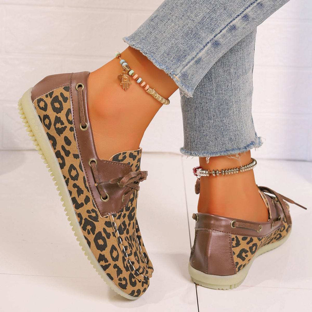 Lace Up Leopard Slip-Ons - Trendsi - Flyclothing LLC
