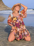 Plus Size Printed Round Neck Short Sleeve Dress - Trendsi - Flyclothing LLC