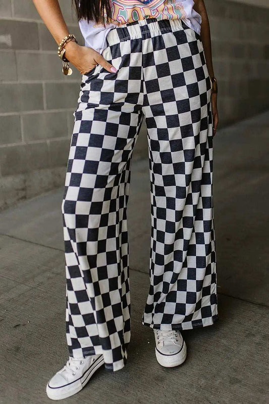Checkered Wide Leg Pants - Trendsi - Flyclothing LLC