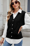 Button Down V-Neck Sweater Vest - Trendsi - Flyclothing LLC