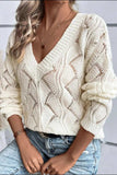 Openwork V-Neck Long Sleeve Sweater - Trendsi - Flyclothing LLC