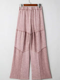 Mineral Wash Tiered Wide Leg Patchwork Drawstring Pants - Trendsi - Flyclothing LLC