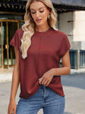 Exposed Seam Round Neck Short Sleeve Sweater - Trendsi - Flyclothing LLC