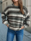 Gradient Round Neck Dropped Shoulder Sweater - Trendsi - Flyclothing LLC