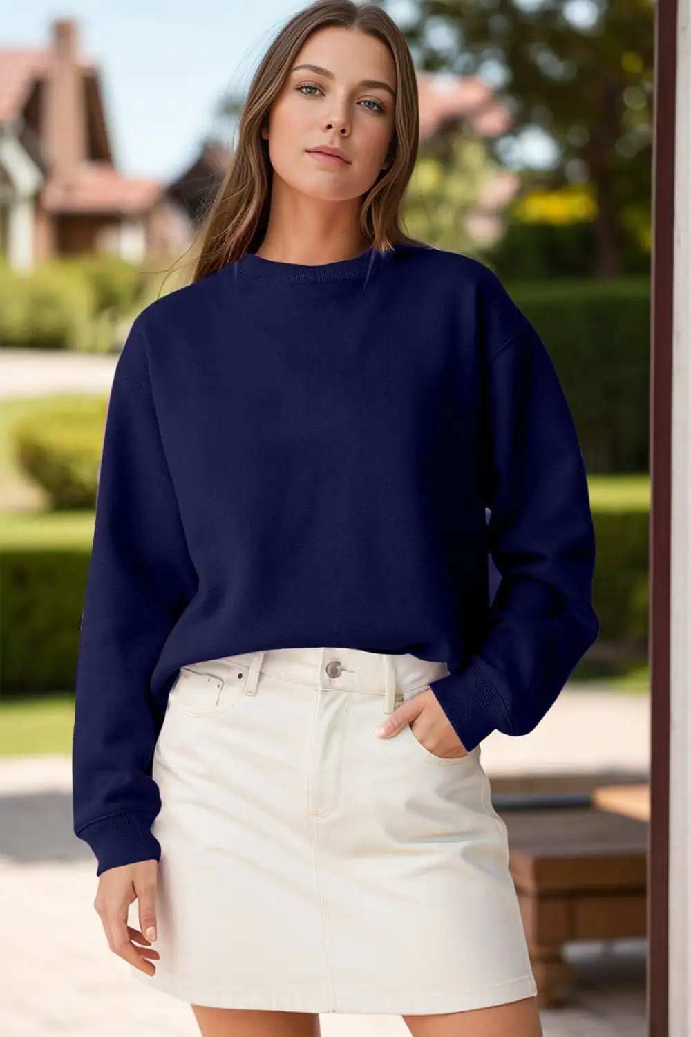 Round Neck Long Sleeve Sweatshirt - Trendsi - Flyclothing LLC