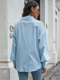 Button Up Dropped Shoulder Lantern Sleeve Shirt - Trendsi - Flyclothing LLC