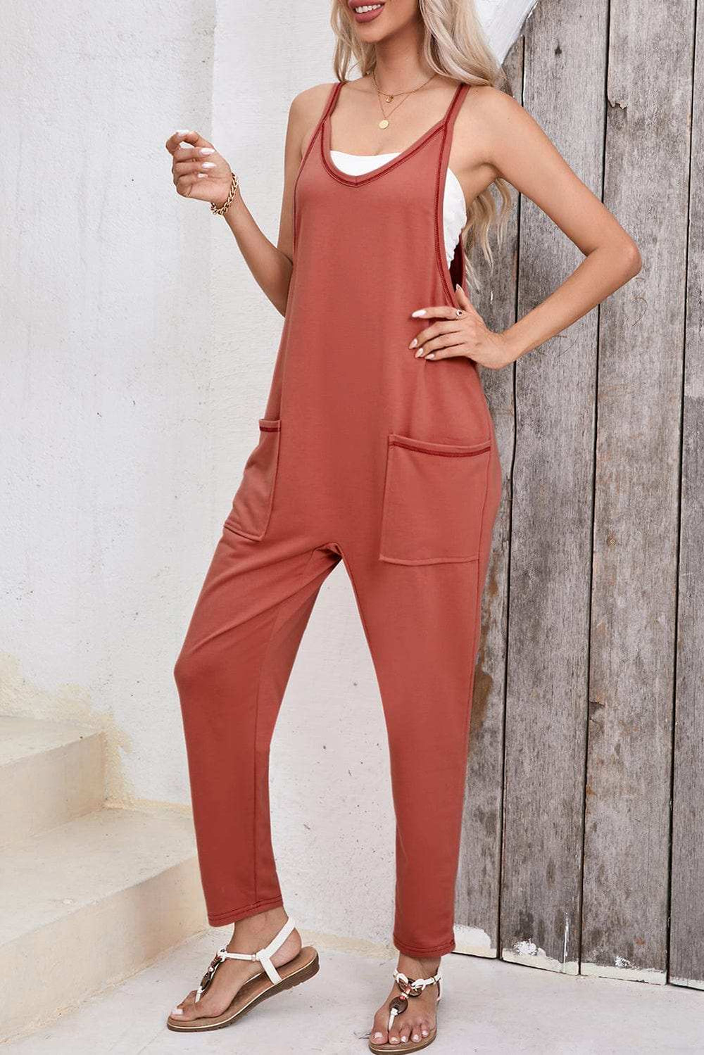 Scoop Neck Spaghetti Strap Jumpsuit - Trendsi - Flyclothing LLC