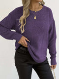 Textured Knit Relaxed Fit Round Neck Sweater - Trendsi - Flyclothing LLC