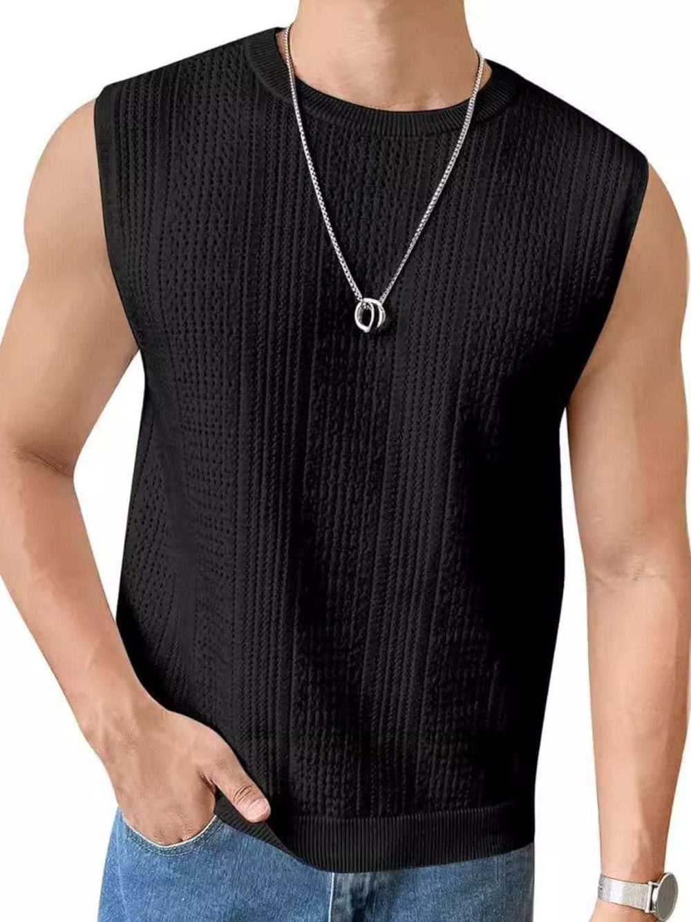 Men's Full Size Eyelet Round Neck Tank Plus Size - Trendsi - Flyclothing LLC