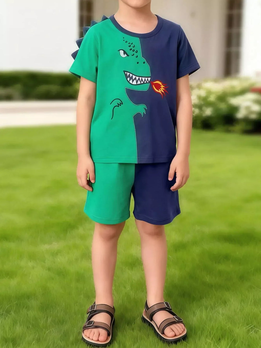 Children's Dinosaur Print Two-Tone Set - Trendsi - Flyclothing LLC