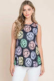 BOMBOM Round Neck Smiley Face Tank - Trendsi - Flyclothing LLC