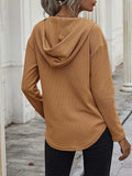 Drawstring Waffle Knit Long Sleeve Hooded Top - Trendsi - Flyclothing LLC