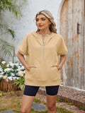 Half Zip Short Sleeve Hooded Top - Trendsi - Flyclothing LLC