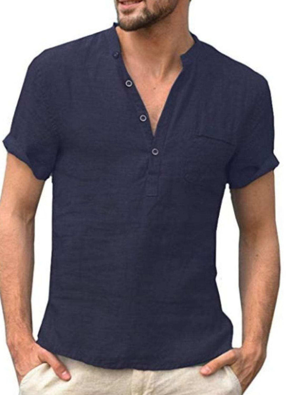 Men's Full Size Half Button Short Sleeve Polo Plus Size - Trendsi - Flyclothing LLC