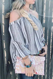 And The Why Stripe Printed Cold Shoulder Halter Neck Top - Trendsi - Flyclothing LLC