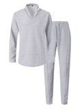 Men's Full Size Waffle-Knit Long Sleeve Top and Pants Set Plus Size - Trendsi - Flyclothing LLC