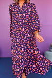 Printed Notched Long Sleeve Dress - Trendsi - Flyclothing LLC