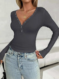 V-Neck Long Sleeve T-Shirt - Trendsi - Flyclothing LLC