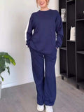 Full Size Contrast Round Neck Top and Pants Set Plus Size - Trendsi - Flyclothing LLC
