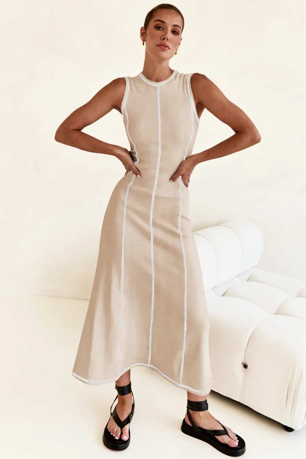 Contrast Stitching Maxi Tank Dress - Trendsi - Flyclothing LLC