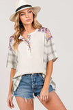 SAGE + FIG Plaid Half Button Gauze Top - Trendsi - Flyclothing LLC