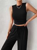 Mock Neck Sleeveless Top and Drawstring Pants Set - Trendsi - Flyclothing LLC