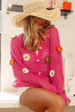 BiBi Flower Patches Open Knit Sweater Cardigan - Trendsi - Flyclothing LLC