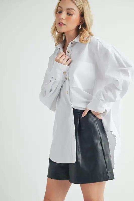 Aemi + Co High-Low Collared Neck Drop Shoulder Shirt - Trendsi - Flyclothing LLC