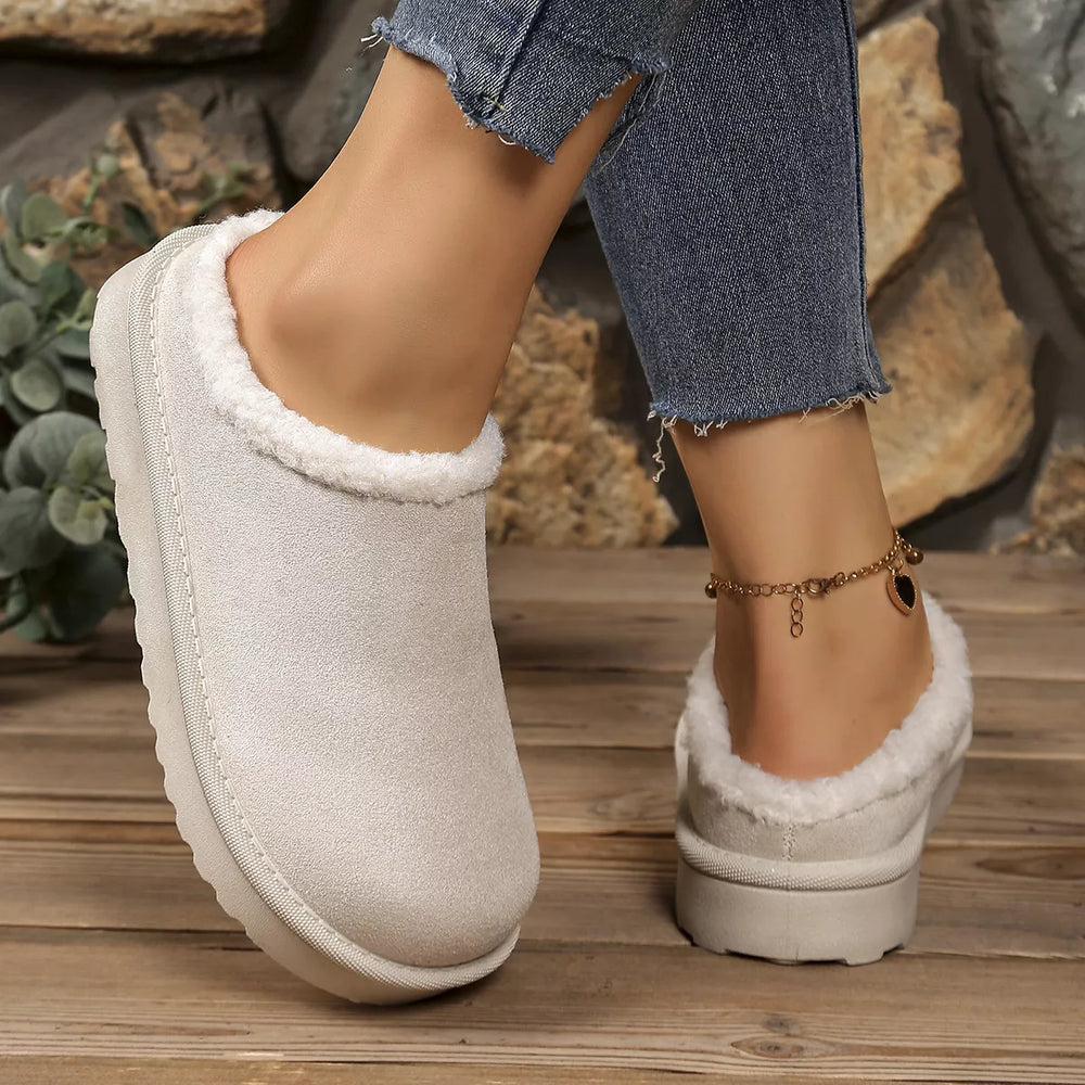 Plush Lined Round Toe Slippers - Trendsi - Flyclothing LLC