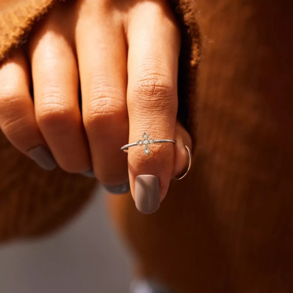 925 Sterling Silver Zircon Cross Ring - Trendsi - Flyclothing LLC