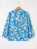 Notched Floral Print 3/4 Puff Sleeve Blouse - Trendsi - Flyclothing LLC