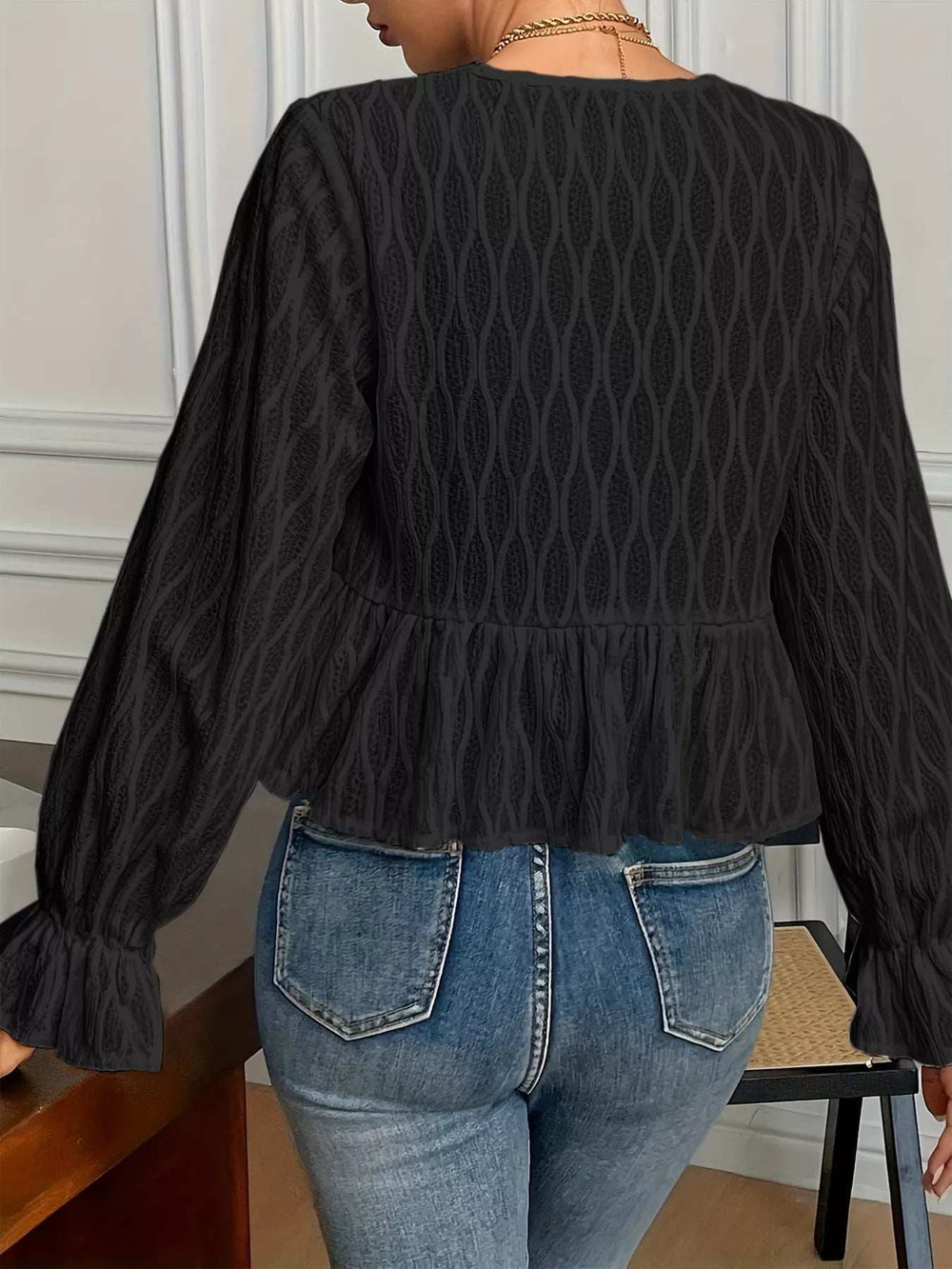 Tie Front Flounce Sleeve Blouse - Trendsi - Flyclothing LLC