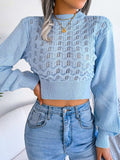 Openwork Mock Neck Long Sleeve Cropped Sweater - Trendsi - Flyclothing LLC