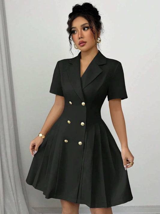 Double-Breasted Short Sleeve Dress - Trendsi - Flyclothing LLC