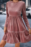 Ruffle Hem Round Neck Long Sleeve Dress - Trendsi - Flyclothing LLC