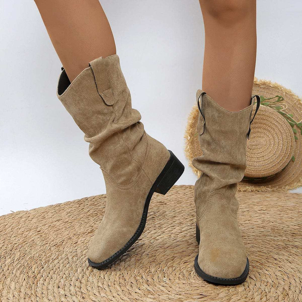 Pleated Pull-On Western Cowboy Boots - Trendsi - Flyclothing LLC