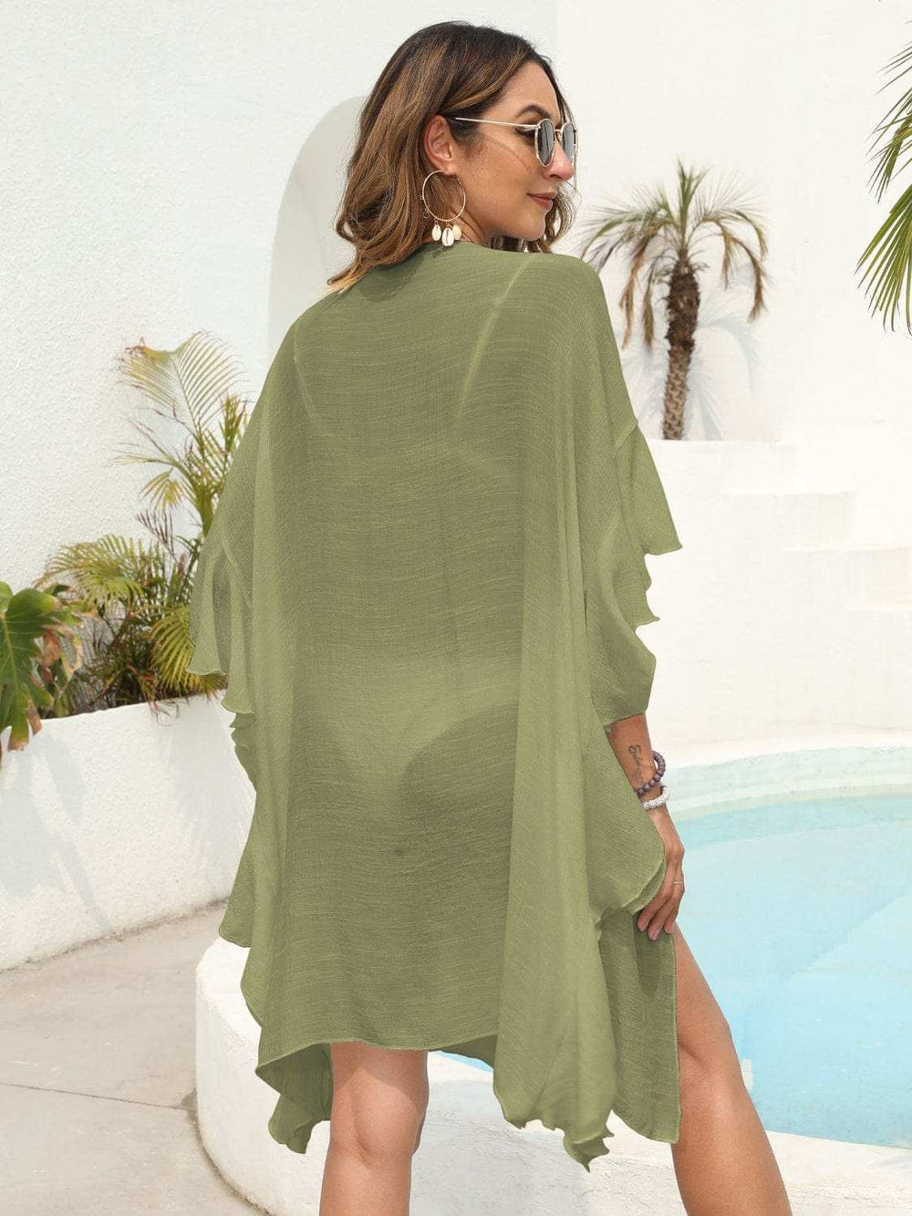 Ruffled Open Front Cover-Up - Trendsi - Flyclothing LLC