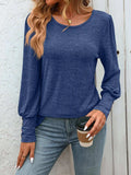 Decorative Button Round Neck Long Sleeve T-Shirt - Trendsi - Flyclothing LLC