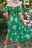 Floral Print Bubble Sleeve Smocked Tiered Midi Dress - Trendsi - Flyclothing LLC