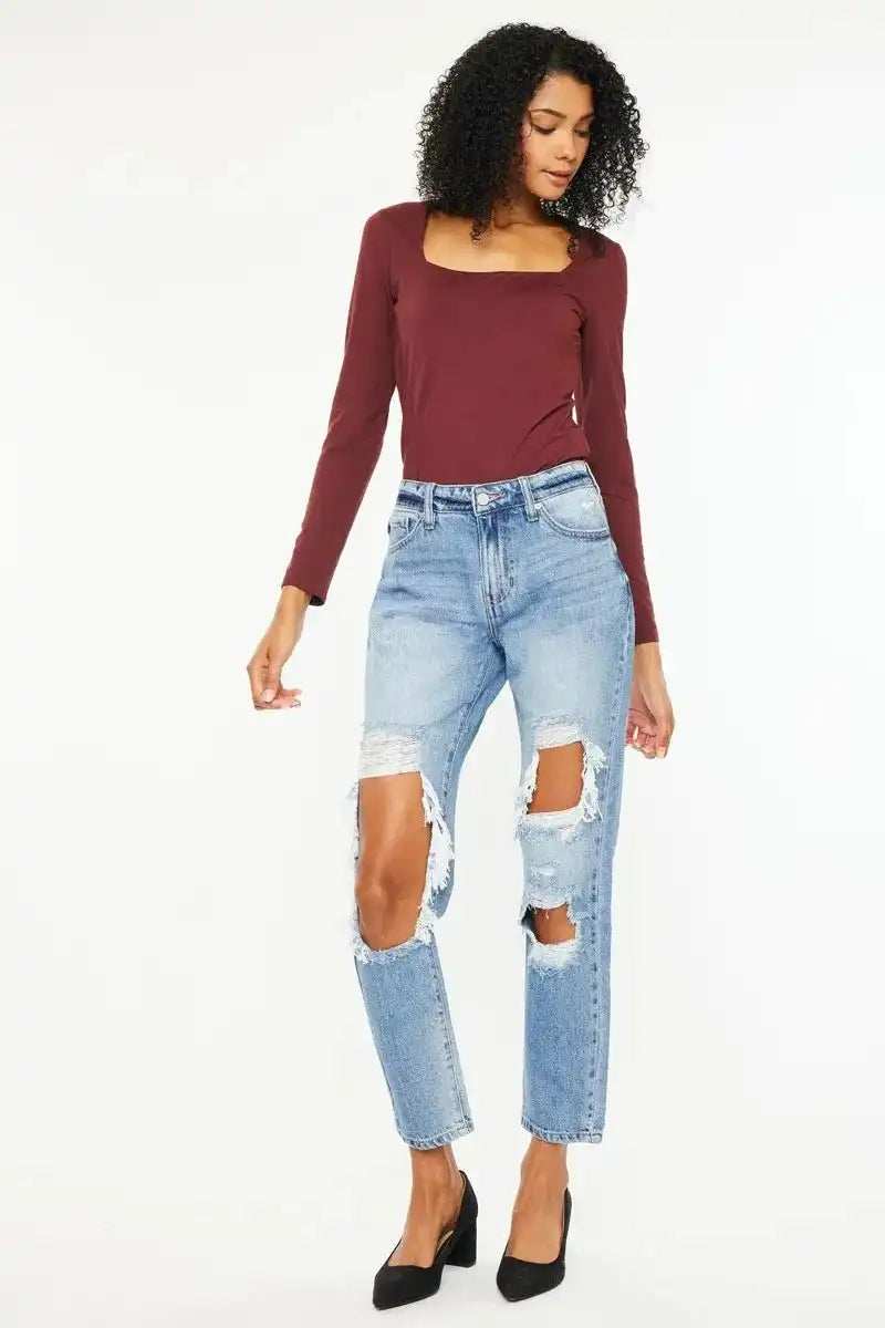 Kancan High Rise Distressed Boyfriend Jeans - Trendsi - Flyclothing LLC