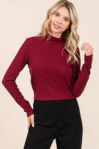 Mittoshop Mock Neck Rib Knit Long Sleeve Crop Top - Trendsi - Flyclothing LLC