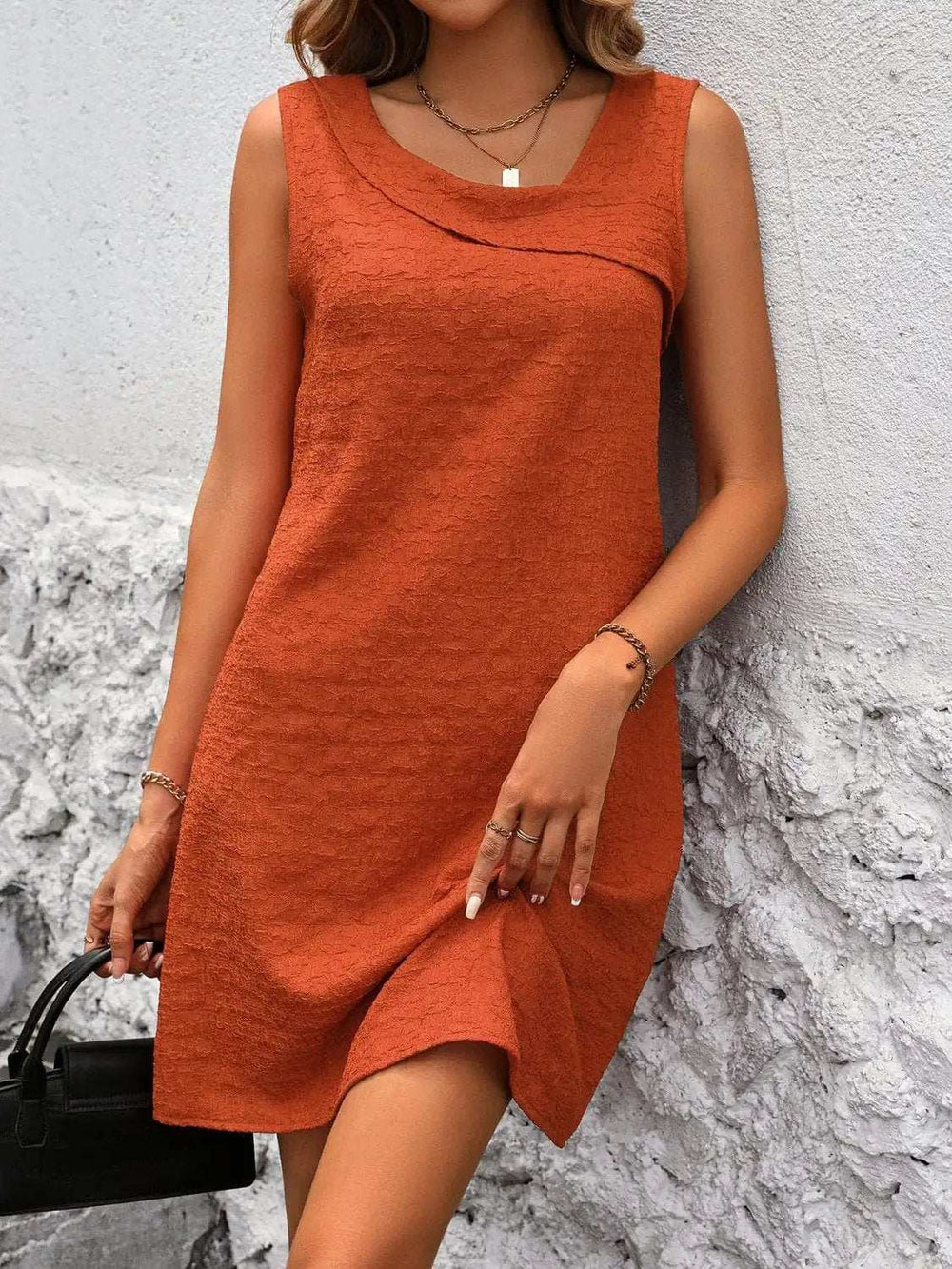 Asymmetrical Neck Sleeveless Mini Dress - Trendsi - Flyclothing LLC