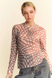 Davi & Dani Checker Board Mesh Long Sleeve Layering Top - Trendsi - Flyclothing LLC