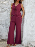 Devine Tied V-Neck Sleeveless Top and Pants Set - Trendsi - Flyclothing LLC