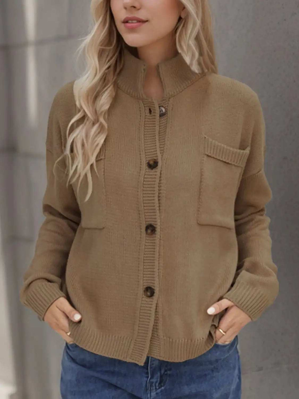 Button Up Long Sleeve Cardigan - Trendsi - Flyclothing LLC