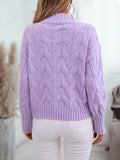 Cable Knit Mock Neck Long Sleeve Sweater - Trendsi - Flyclothing LLC