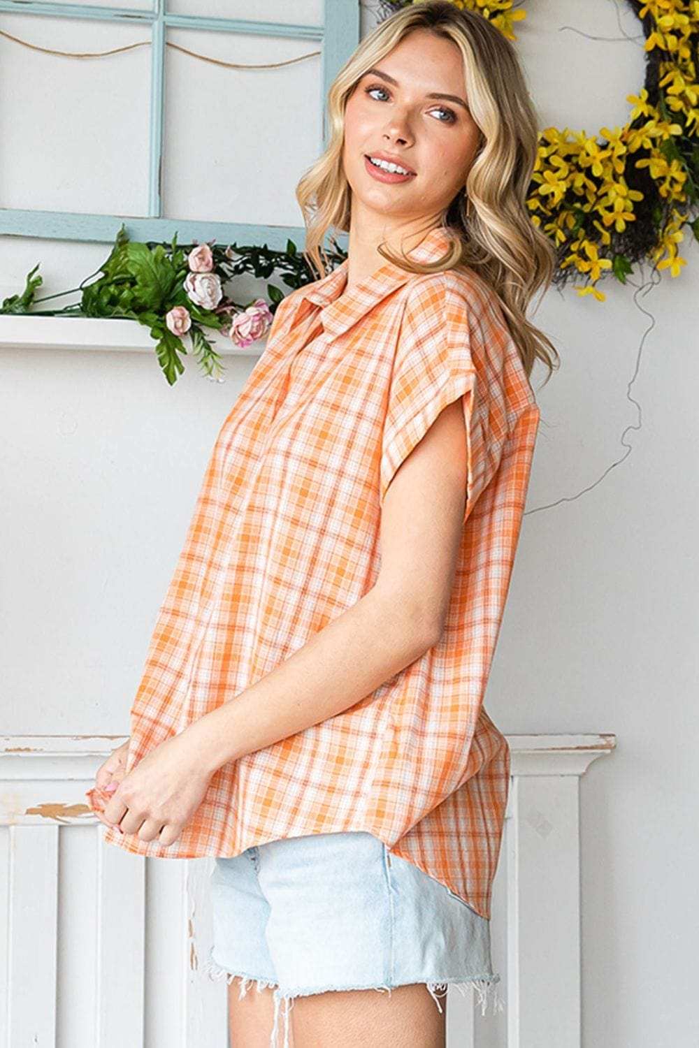 Cotton Bleu by Nu Label Plaid Button Up Short Sleeve Shirt - Trendsi - Flyclothing LLC